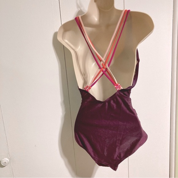 KONA SOL Macrame Straps High Coverage One Piece Swimsuit AFK71 Burgundy Medium - Picture 11 of 15
